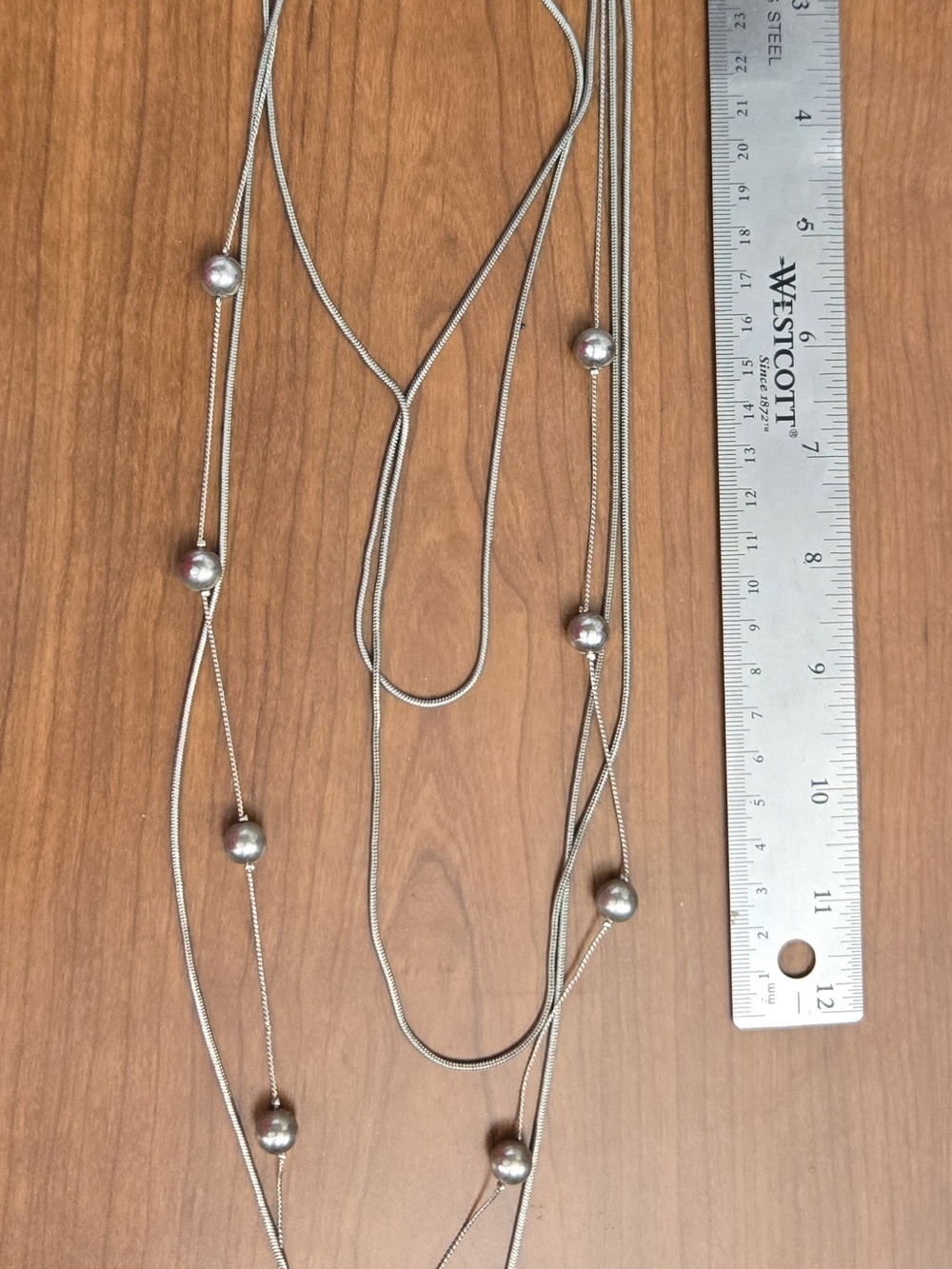 Multi-Strand Silver Tone Bead Necklace